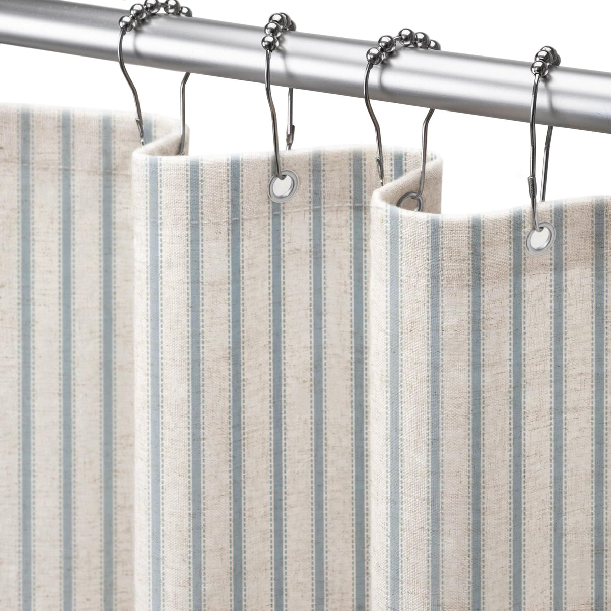 Farmhouse Striped Shower Curtain Taupe Vintage Linen Curtain 72"W X 72"L