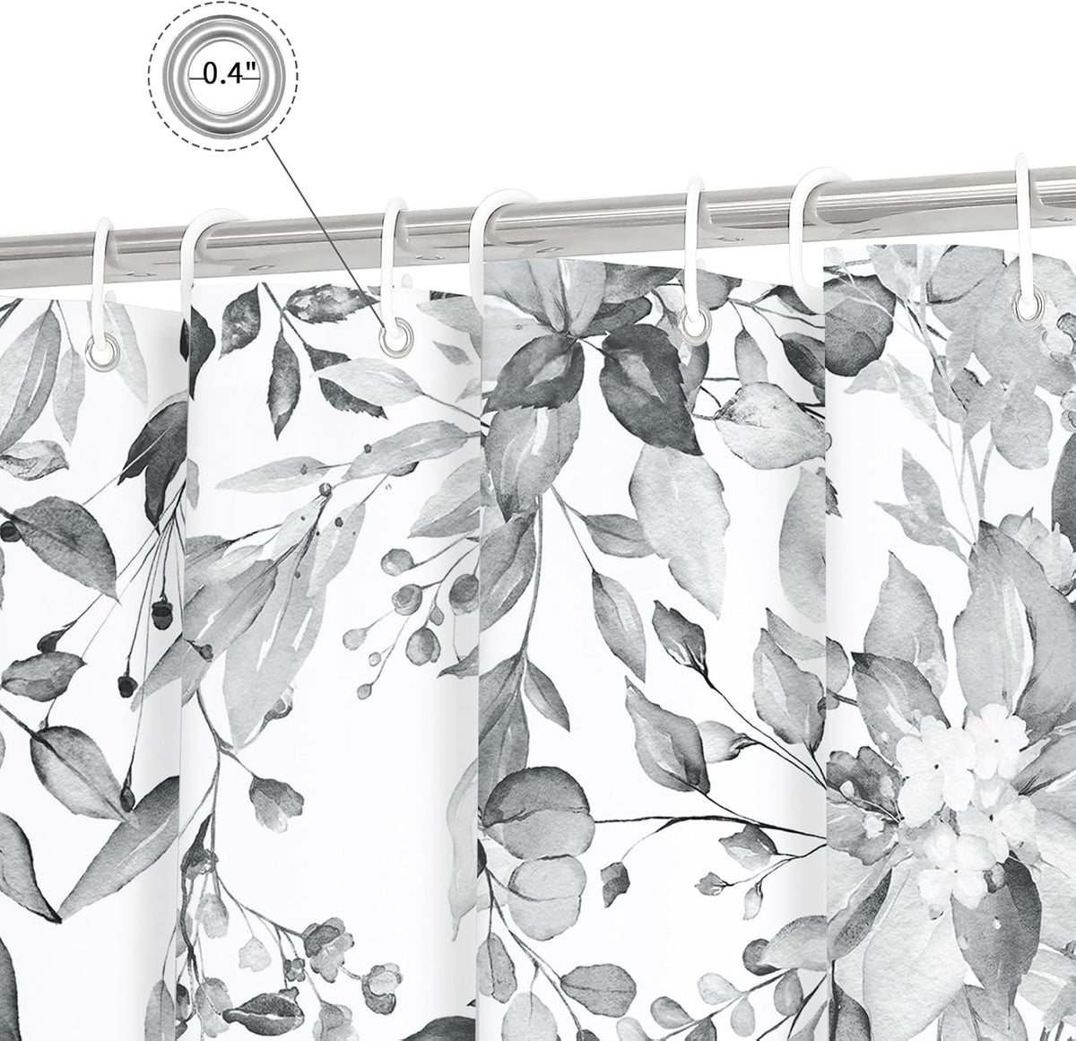 Gibelle Grey Eucalyptus Shower Curtain, Watercolor Floral Print, 72x72