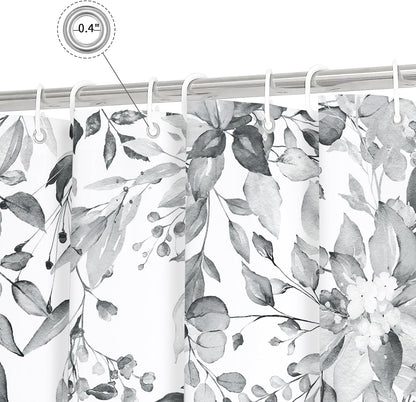 Gibelle Grey Eucalyptus Shower Curtain, Watercolor Floral Print, 72x72
