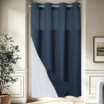 256GSM Heavyweight Ringless Waffle Shower Curtain with Liner, 71x74, Grey