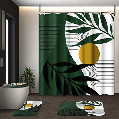 Bathroom Sets with Shower Curtain and Rugs, Set of 4 Geometric Boho