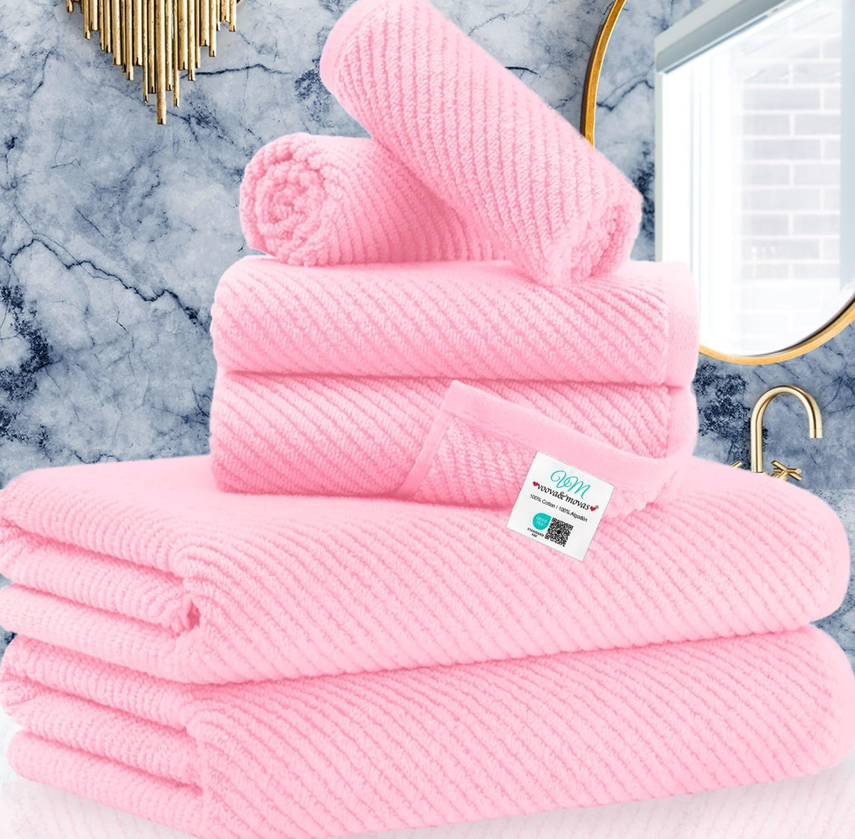 VOOVA & MOVAS 6PC Towel Set, 100% Cotton, Aqua Teal