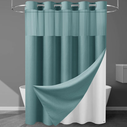 256GSM Heavyweight Ringless Waffle Shower Curtain with Liner, 71x74, Grey