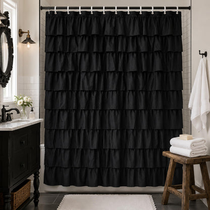 White Ruffle Shower Curtain for Bathroom,72 x 72 Inches, Farmhouse Style