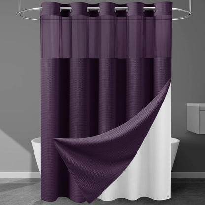 256GSM Heavyweight Ringless Waffle Shower Curtain with Liner, 71x74, Grey