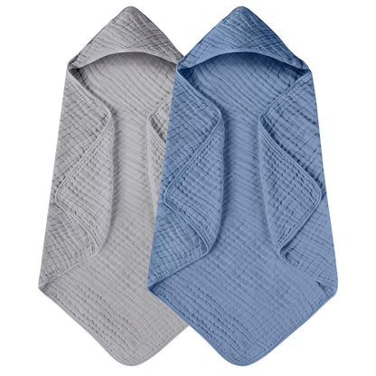 Yoofoss Hooded Baby Bath Towels 2 Pack 100% Muslin Organic Cotton with Hood