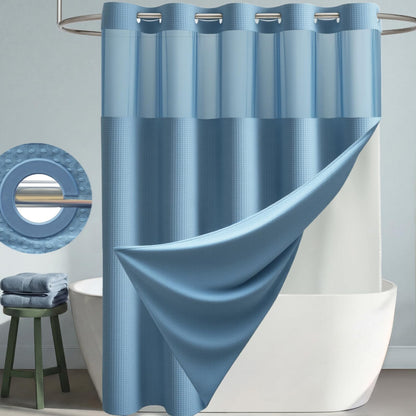 Dynamene Ringless Waffle Weave Fabric Shower Curtain Set, Black, 72"x75"