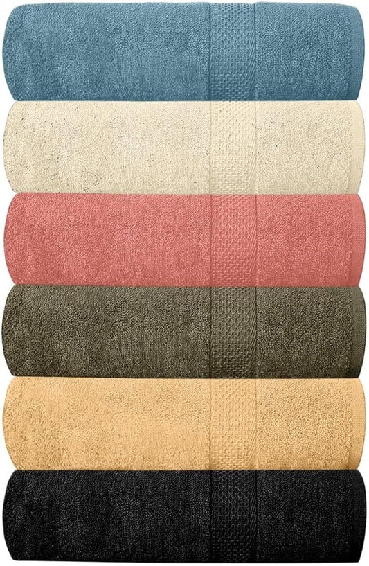 QUBA LINEN Hotel & Spa 100% Cotton Bath Towels Pack of 6, Ultra Soft, Quick Dry, Lightweight, Highly Absorbent, Perfect for Shower, Spa, Gym, Pool, Hotel, Resort & Daily Use (Multi-Color - 24" x 48")