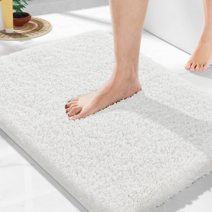 Yimobra Bathroom Rugs Non Slip Washable, Ultra Soft and Water Absorbent Bath Mats, Fluffy Shower Mat Outside, Plush Matts for Bathroom Floor/Sink, 24X17, Home Decor Accessories, Light Gray and White