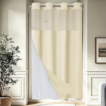 256GSM Heavyweight Ringless Waffle Shower Curtain with Liner, 71x74, Grey