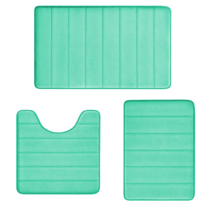 Bathroom Rugs Set Memory Foam Bath Rugs Non-Slip Bath Mat Set 3 Piece,Washable Bathroom Mats,Absorbent Shaggy Rugs Super Soft U-Shaped Toilet Rug,Bahroom Carpets for Bathroom,Tub,Shower（Black）