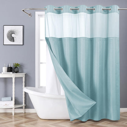 eachope White No Hook Shower Curtain with Snap-in Fabric Liner Set,Slub Textured Fabric Shower Curtains for Bathroom,Hotel Style Modern Shower Curtain,Water Repellent & Washable,71x74(72)