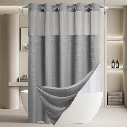 256GSM Heavyweight Ringless Waffle Shower Curtain with Liner, 71x74, Grey