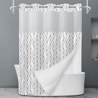 LXBNI Ringless Shower Curtain with Snap-in Liner, Gray White, 71 x 74 Inch