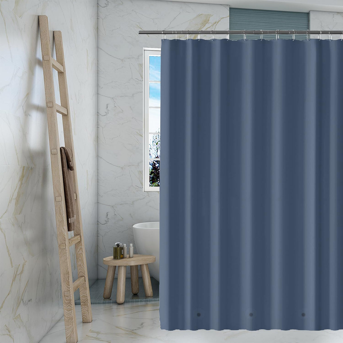TIKABC Black Shower Curtain Liner, 4G PEVA Shower Liner, Plastic Waterproof Shower Curtains, 72x72 inch with Grommet Holes 3 Magnetic Weights(Black)