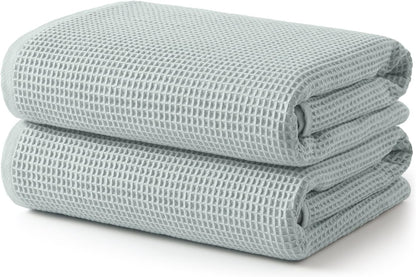 ecolook Waffle Bath Towel Set of 2, 100% Cotton Lightweight & Quick-Dry Bath Towels, Ultra-Absorbent and Breathable, Lint-Free Hotel & Spa Towels for the Bathroom, Gym, and Travel - Light Gray