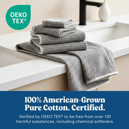ONSEN Sculpted Terry Bath Towels, 100% American Cotton, Quick Dry Lint Free, Lightweight Absorbent Bath Towel Set with Hanging Loop, 28x55 in (Grey Fog, 2X Bath Towel)