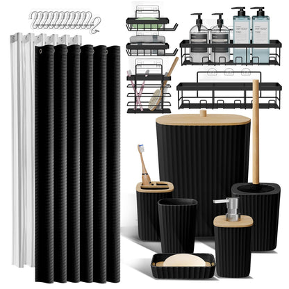 Clara Clark Black Bathroom Set, Shower Curtain Set, Bathroom Accessory Set