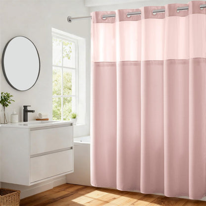 River Dream Waffle No Hook Shower Curtain with Liner,Navy Blue,71x74