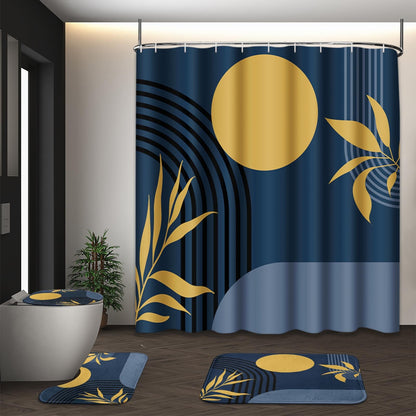 Bathroom Sets with Shower Curtain and Rugs, Set of 4 Geometric Boho