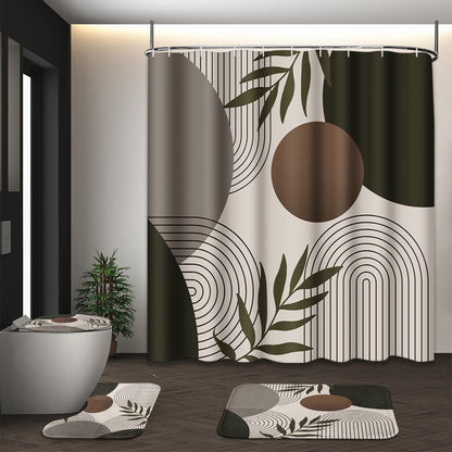 Bathroom Sets with Shower Curtain and Rugs, Set of 4 Geometric Boho