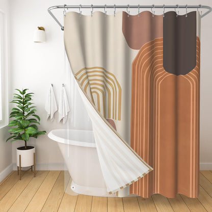Boho Mid Century Shower Curtain, Modern Abstract with Hooks 72x72