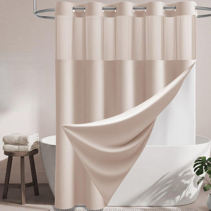 Dynamene Ringless Waffle Weave Fabric Shower Curtain Set, Black, 72"x75"