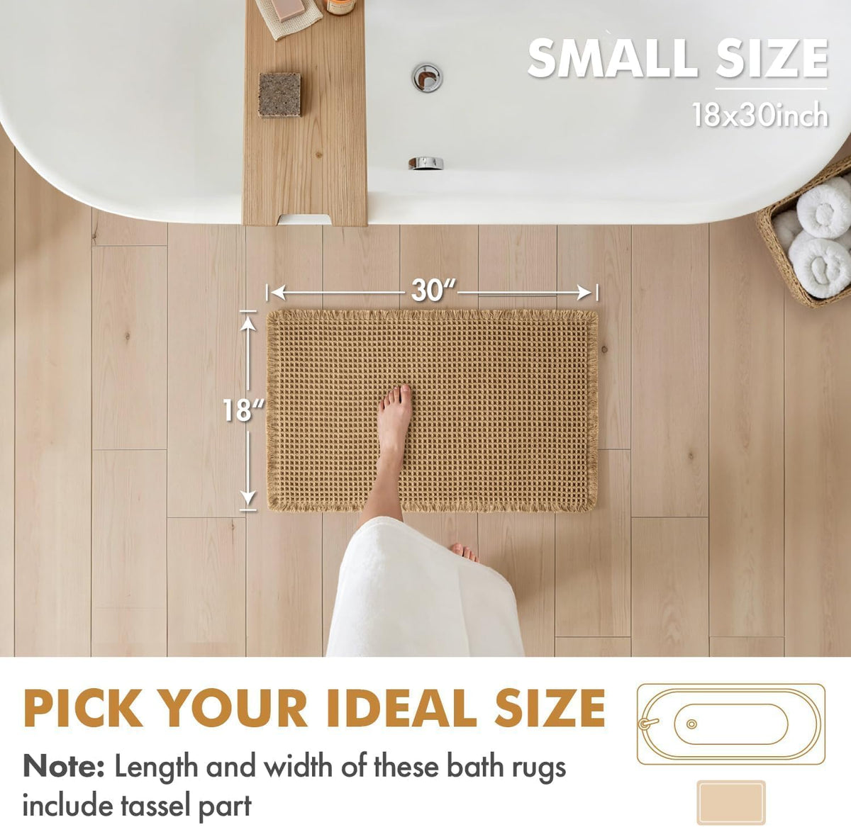 MIULEE Set of 2 Waffle Bathroom Rugs Boho Bath Mat Brown 18x30 Inch