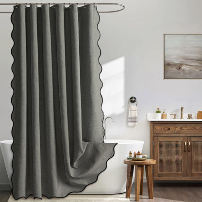 MIULEE 72"x84" Extra Long Scalloped Linen Shower Curtain Cream Beige
