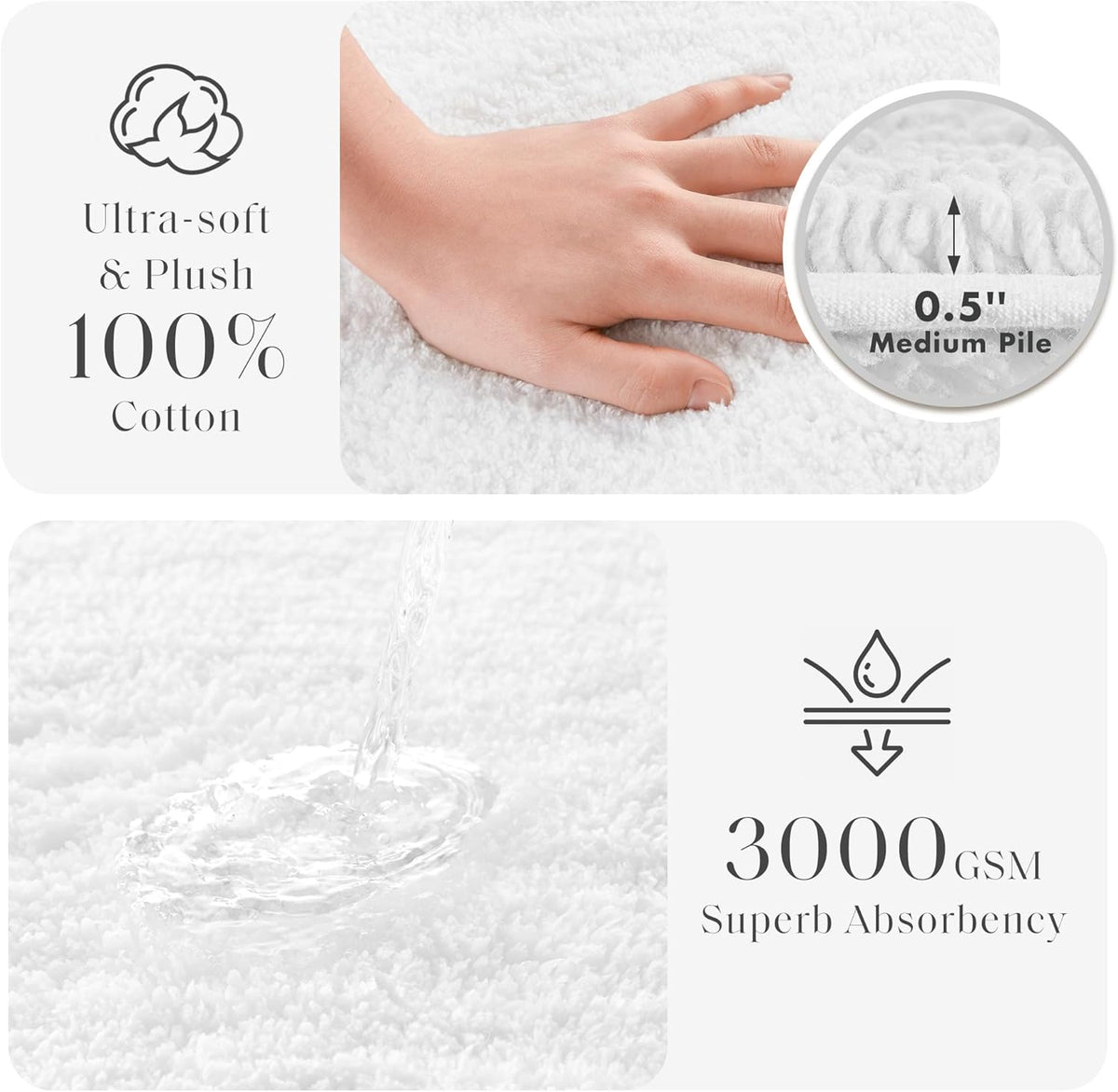 Madison Park Splendor Reversible 100% Cotton Bath Rug, 20 x 30, White
