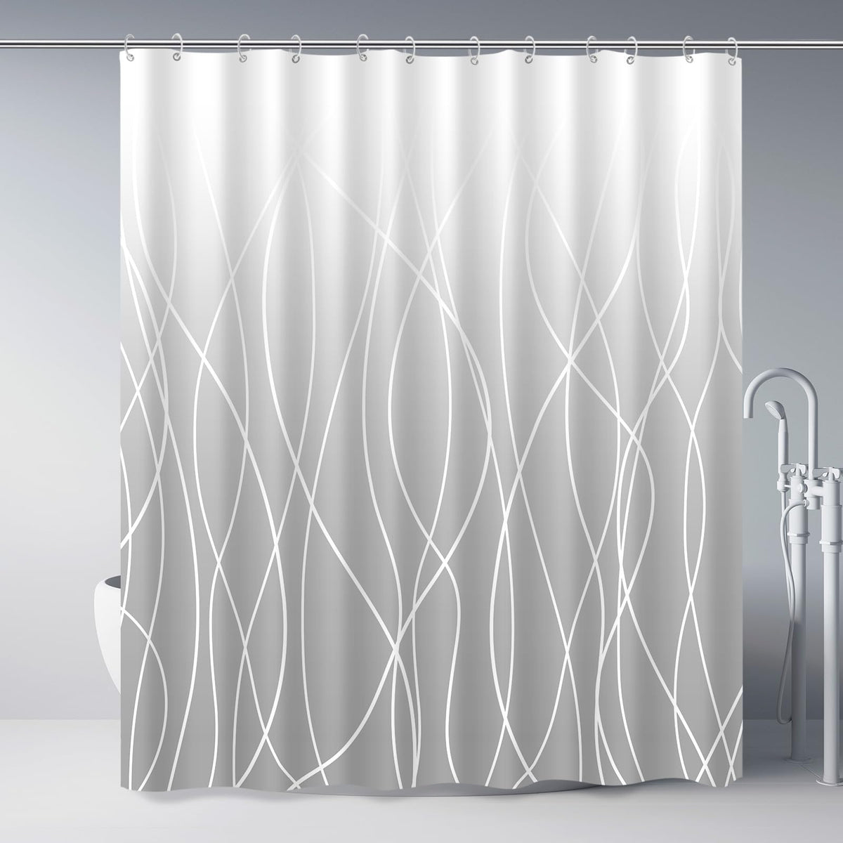 Striped Shower Curtain for Bathroom, Grey White, 72" W x 72" L