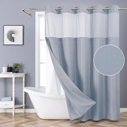 eachope White No Hook Shower Curtain with Snap-in Fabric Liner Set,Slub Textured Fabric Shower Curtains for Bathroom,Hotel Style Modern Shower Curtain,Water Repellent & Washable,71x74(72)
