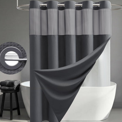 Dynamene Ringless Waffle Weave Fabric Shower Curtain Set, Black, 72"x75"