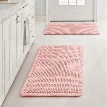 MIULEE Set of 2 Waffle Bathroom Rugs Boho Bath Mat Brown 18x30 Inch