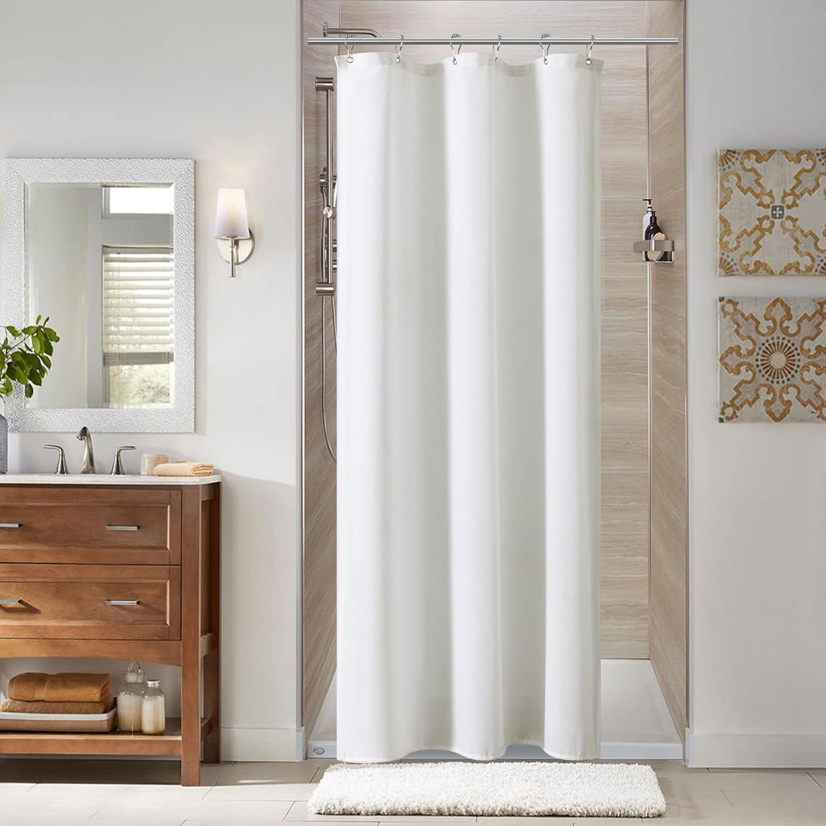 Naturoom Linen Shower Curtain 72 Inch Long for Bathroom Beige 1 Panel