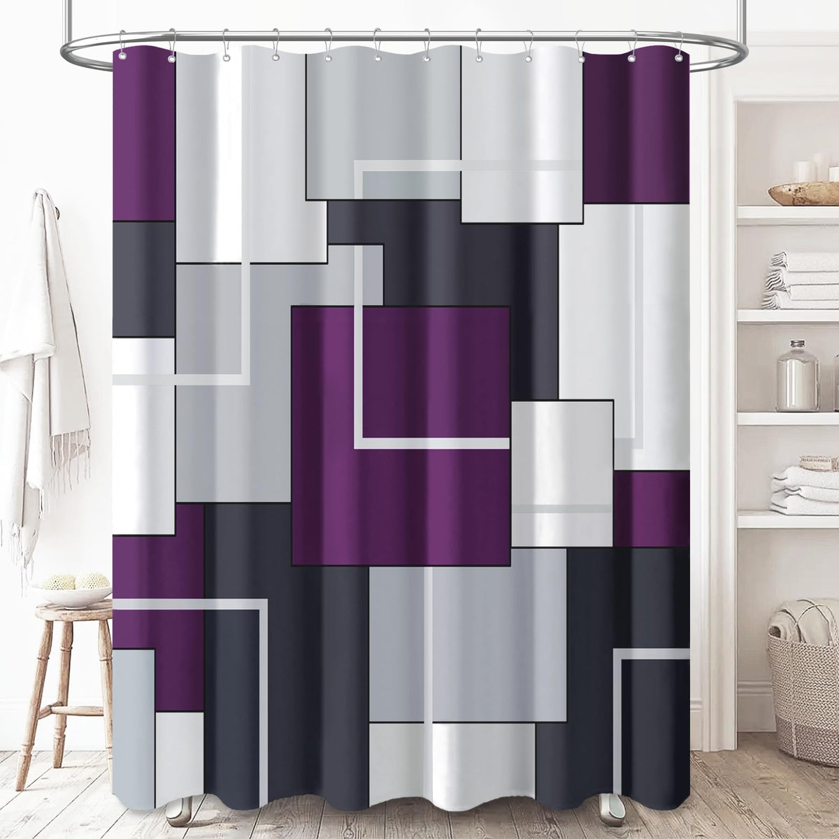 BTTN Navy Blue Modern Geometric Waterproof Fabric Shower Curtain, 72x72