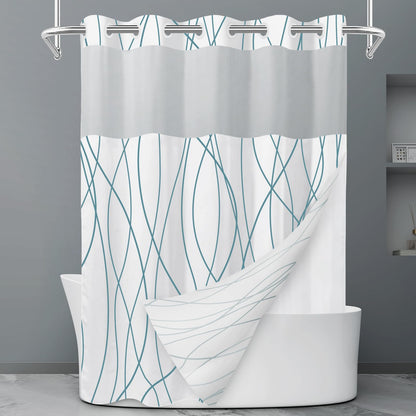 LXBNI Ringless Shower Curtain with Snap-in Liner, Gray White, 71 x 74 Inch