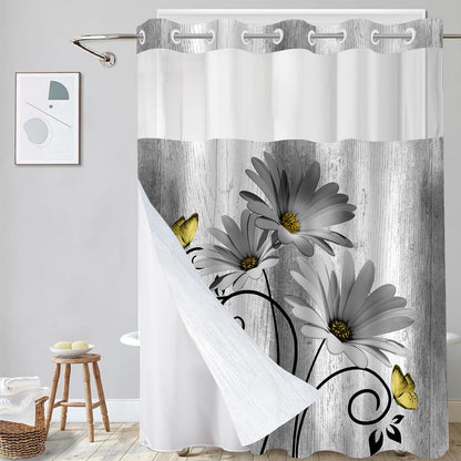Hookless Shower Curtain with Snap in Liner, Blue Colorful Floral, 72W x 75L