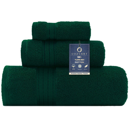 COZYART Luxury Bath Towel Set 6 Pcs, Dark Green 100% Turkish Cotton 650 GSM