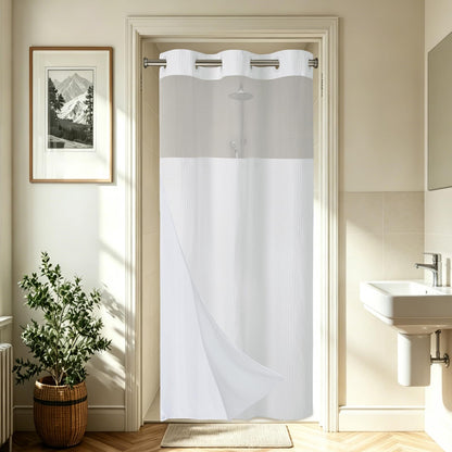 256GSM Heavyweight Ringless Waffle Shower Curtain with Liner, 71x74, Grey