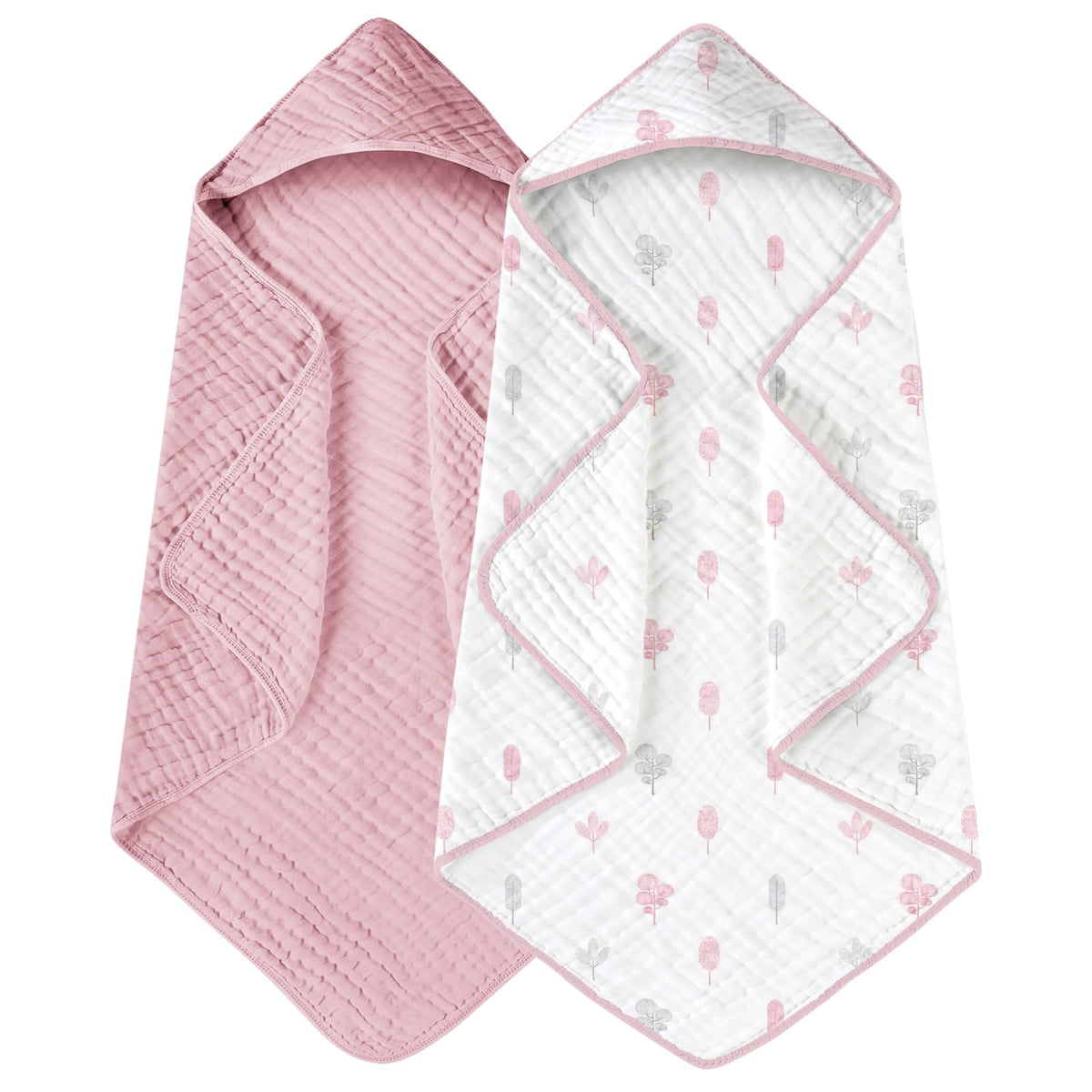 Yoofoss Hooded Baby Bath Towels 2 Pack 100% Muslin Organic Cotton with Hood
