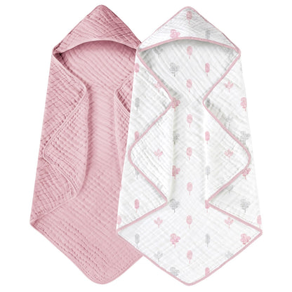 Yoofoss Hooded Baby Bath Towels 2 Pack 100% Muslin Organic Cotton with Hood