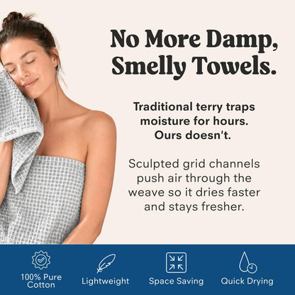 ONSEN Sculpted Terry Bath Towels, 100% American Cotton, Quick Dry Lint Free, Lightweight Absorbent Bath Towel Set with Hanging Loop, 28x55 in (Grey Fog, 2X Bath Towel)