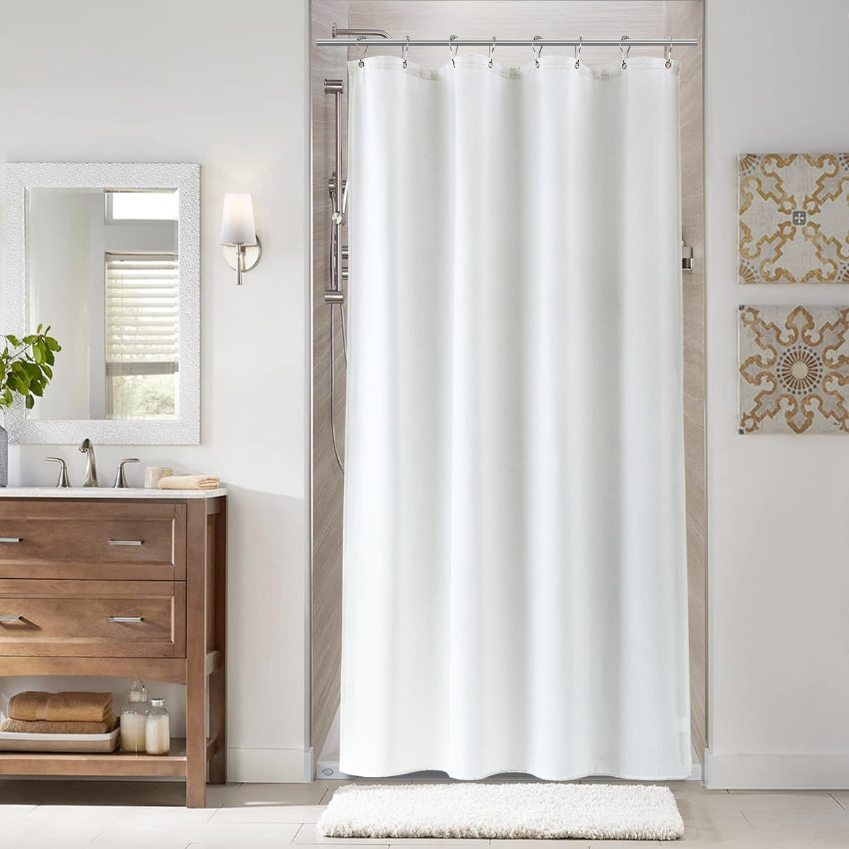 Naturoom Linen Shower Curtain 72 Inch Long for Bathroom Beige 1 Panel