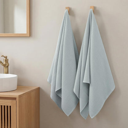 ecolook Waffle Bath Towel Set of 2, 100% Cotton Lightweight & Quick-Dry Bath Towels, Ultra-Absorbent and Breathable, Lint-Free Hotel & Spa Towels for the Bathroom, Gym, and Travel - Light Gray