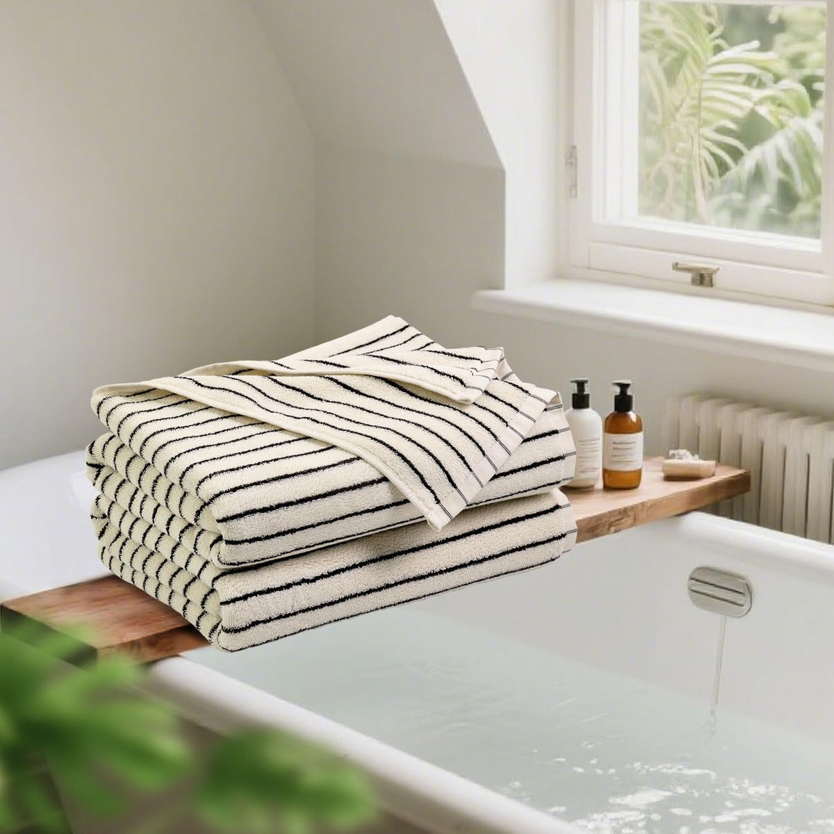 Black and Ivory Striped Bath Towels Set of 2, Lighter & Quick Dry Towels