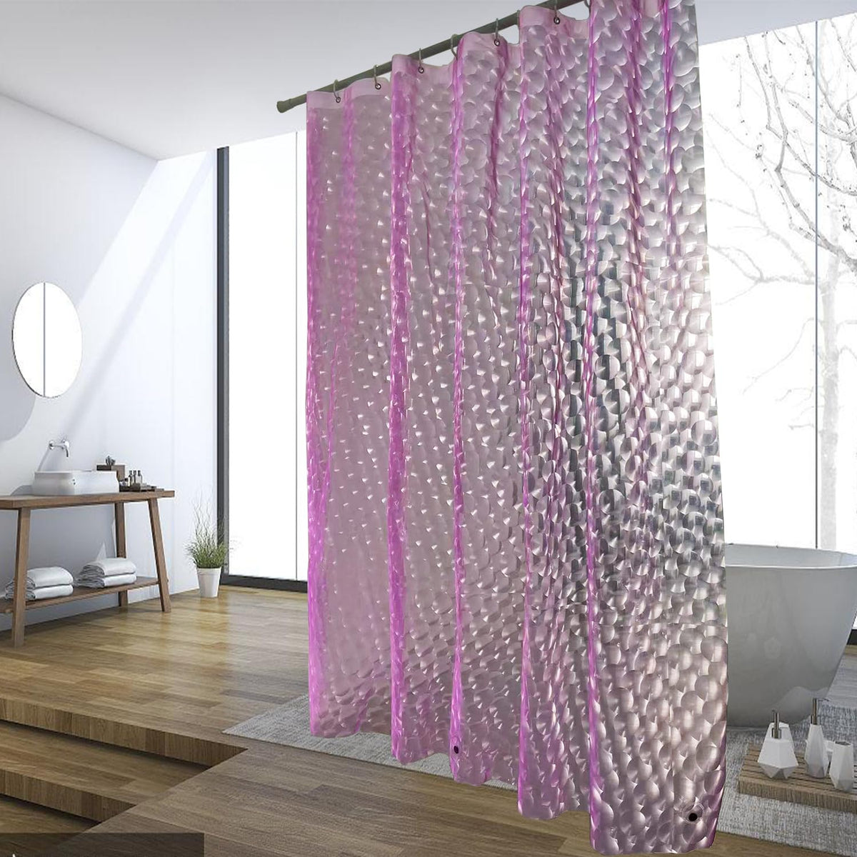 TIKABC Black Shower Curtain Liner, 4G PEVA Shower Liner, Plastic Waterproof Shower Curtains, 72x72 inch with Grommet Holes 3 Magnetic Weights(Black)
