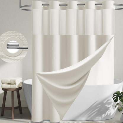 Dynamene Ringless Waffle Weave Fabric Shower Curtain Set, Black, 72"x75"