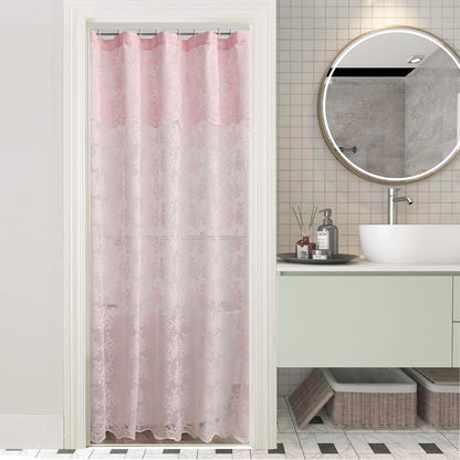 Ivory Lace Shower Curtain 72x72, Vintage Shabby Chic with Attached Valance