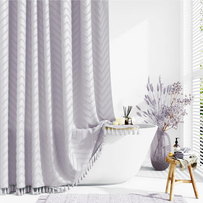 Dynamene Boho Farmhouse Fabric Shower Curtain Tufted Chevron 72"x72" Black